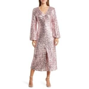 Melloday Women's Long Sleeve Pink Sequins Midi Dress Size Large NWT $125 Slinky